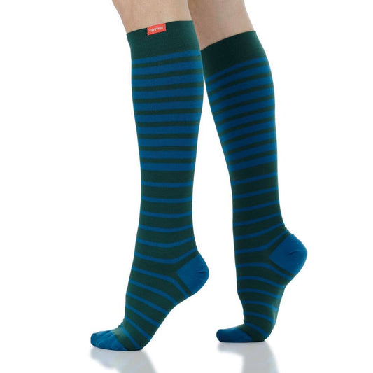 15-20mmHg Nylon Compression Socks Falling Stripe Teal&Green: Teal & Green / Small/Medium