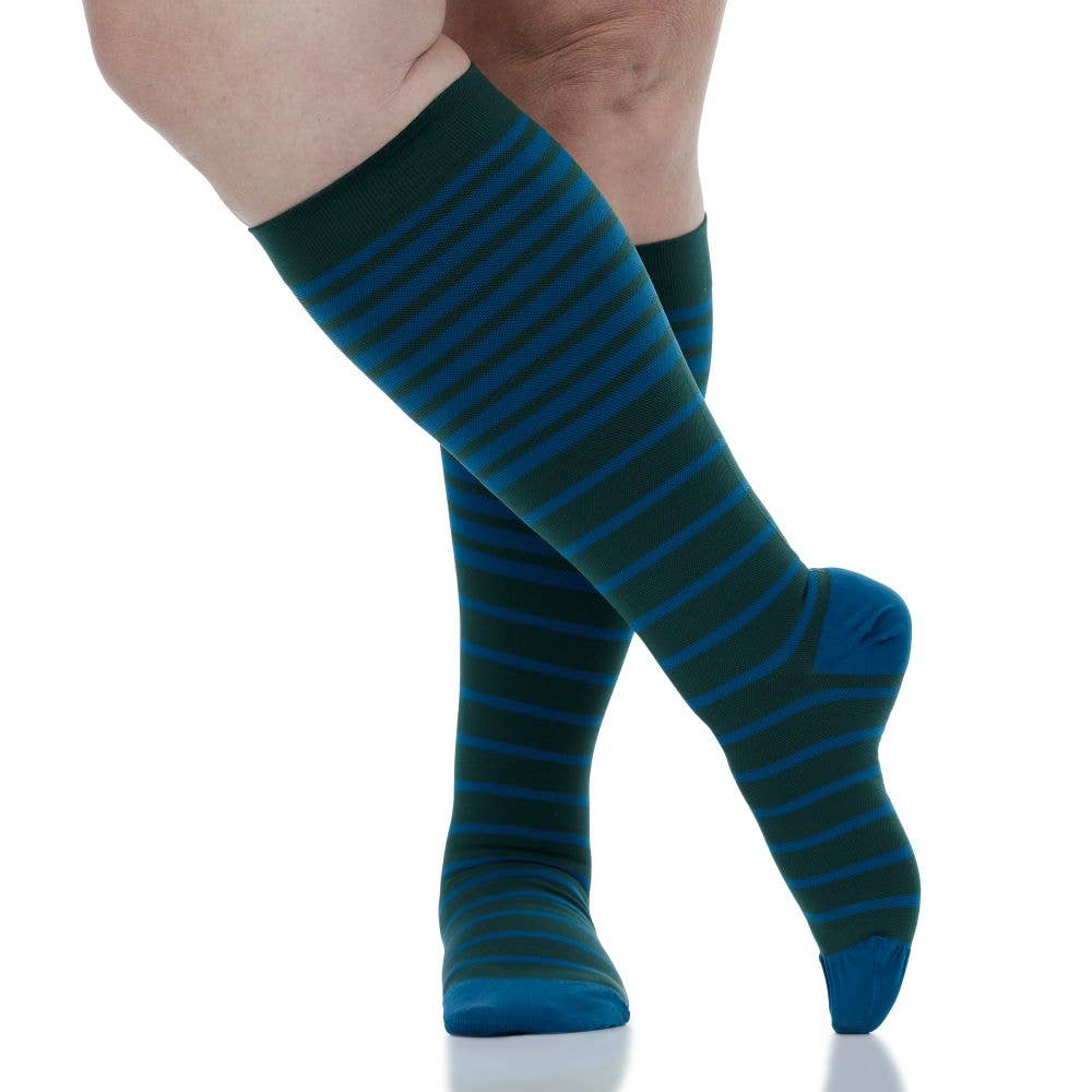 15-20mmHg Nylon Compression Socks Falling Stripe Teal&Green: Teal & Green / Small/Medium